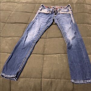 Rock Revival Blue Denim Jeans with White Stitching